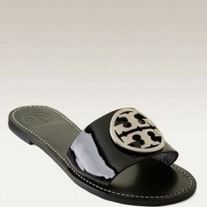Tory Burch Grania black patent leather slides 7.5